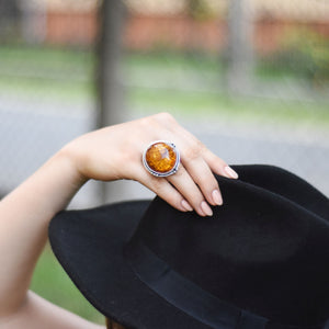 Gigantic Amber Gemstone Chunky Ring Adjustable Size O Q S 7 8 9