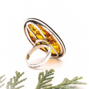 Long Natural Baltic Amber Stone Ring, Adjustable Ring, Full Finger Ring, Chunky Ring, Unique Ring, Large Ring  7 8 9 10 11