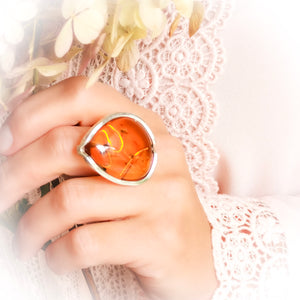 Adjustable Large Amber Ring Size 11 W