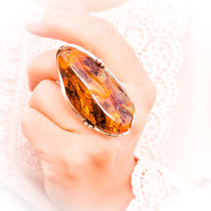 Unique Amber Gemstone Adjustable Ring Size 8.5