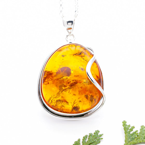 Vintage Sterling silver hot large big chunky Baltic Amber Pendant