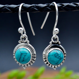 Dainty Boho Turquoise Dangle Silver Earrings