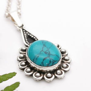 Turquoise in Boho Sterling Silver Necklace