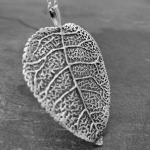Large Leaf Sterling Silver Long Pendant Woodland Necklace, Mum Daughter Nature Jewelry,