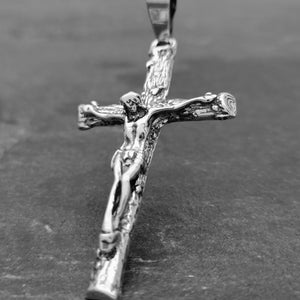 Large Crucifix Mens Cross Necklace, Vintage Silver Jesus on the Cross Pendant, Religious Sterling Silver Necklace, Sterling Crucifix Charm