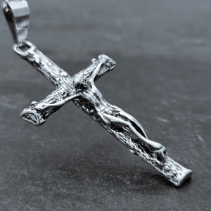 Large Crucifix Mens Cross Necklace, Vintage Silver Jesus on the Cross Pendant, Religious Sterling Silver Necklace, Sterling Crucifix Charm