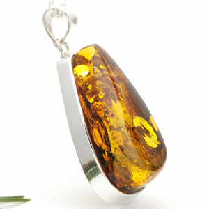 Simple Large Amber Teardrop Pendant Necklace