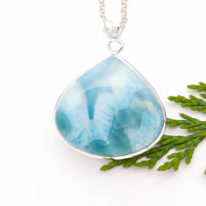 Large Simple Blue Teardrop Larimar Crystal Necklace