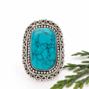 Vintage Turquoise Gemstone Silver Ring Size  9 R