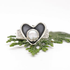 Dainty Heart Gemstone Pearl Ring Size 7 N O