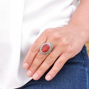 Large Oval Ruby Statement Boho Ring Size 9 S
