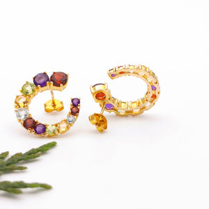 Unique Cluster Crystals Gold Large Stud Earrings