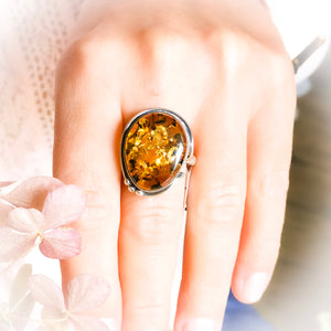 Natural Amber Stone Cocktail Ring Size 11 V W