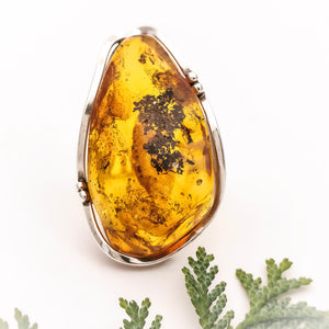 Unique Statement Amber Silver Ring Size 8.5 R