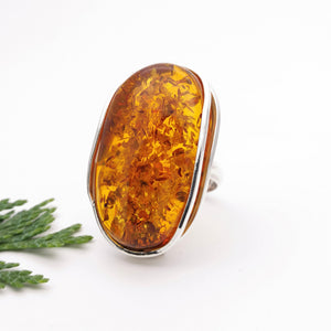 Chunky Amber Ring Adjustable Size 8 9 10 Q R S T U