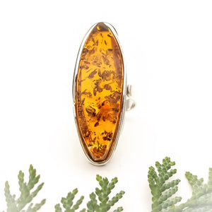 Long Baltic Amber Stone Marquise Ring Size 7.5 P