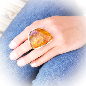 Large Raw Amber Stone Adjustable Ring Size 7 O