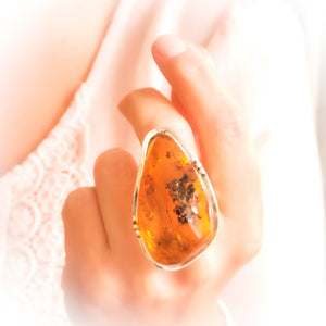 Unique Statement Amber Silver Ring Size 8.5 R
