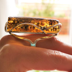 Huge Long Natural Baltic Amber Stone Adjustable Ring 8.5 R