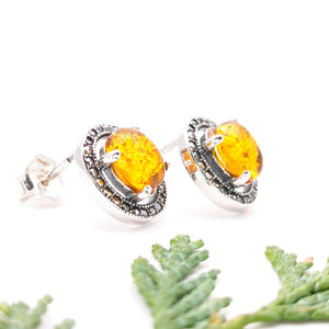 Yellow Amber Stone Sterling Silver Studs