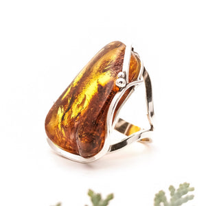Unique Baltic Amber Adjustable Ring Size 7 O
