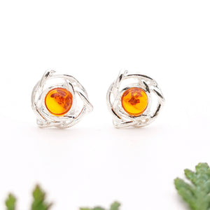 Minimalist Flower Amber Stud Earrings