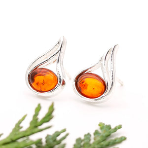 Modern Teardrop Amber Gemstone Stud Earrings