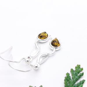 Flower Silver Amber Dangle Earrings