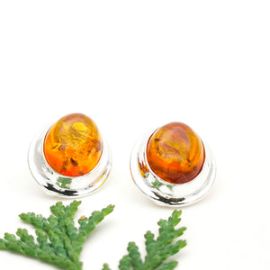 Large Amber Stone Simple Clip On Earrings