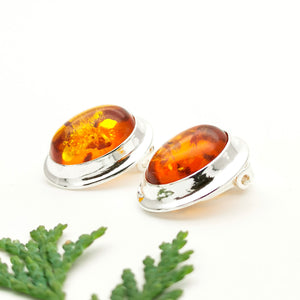 Large Amber Stone Simple Clip On Earrings