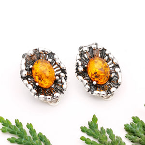 Unique Amber Stone Clip On Earrings