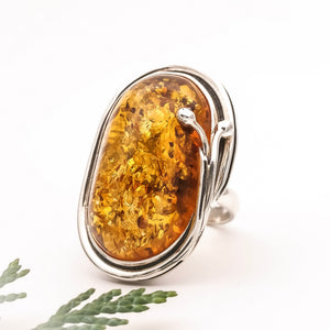 Oval Natural Amber Adjustable Ring Size 6 7 8 M N O P Q