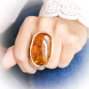 Chunky Amber Ring Adjustable Size 8 9 10 Q R S T U