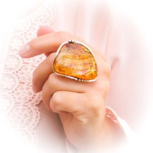 Large Raw Amber Stone Adjustable Ring Size 7 O