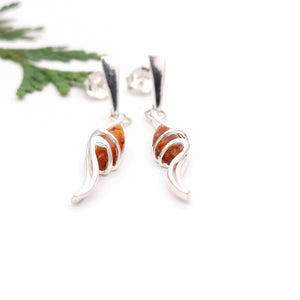 Wire Wrapped Silver Amber Dangle Earrings