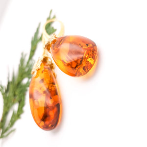 Unique Large Teardrop Amber Gold Dangle Earrings
