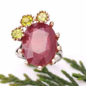 Unique Ruby Statement Mixed Metal Ring Size 6 M
