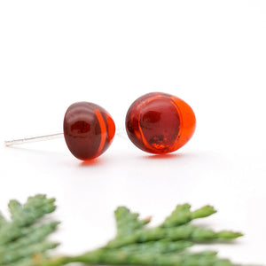 Baltic Red Cherry Amber Silver Stud Earrings