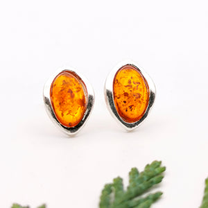 Small Baltic Amber Silver Clip On Earrings