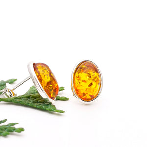 Classic Oval Amber Silver Stud Earrings