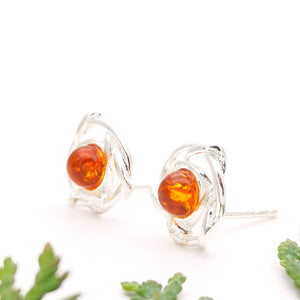 Minimalist Flower Amber Stud Earrings