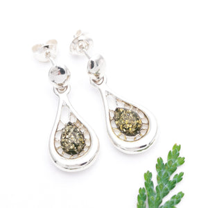 Amber Stone Silver Simple Dangle Earrings