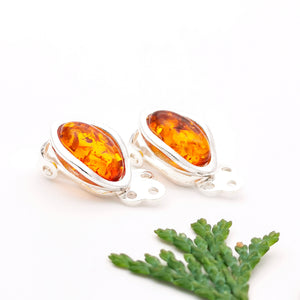 Small Baltic Amber Silver Clip On Earrings