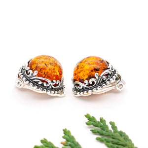 Vintage Statement Amber Clip On Earrings