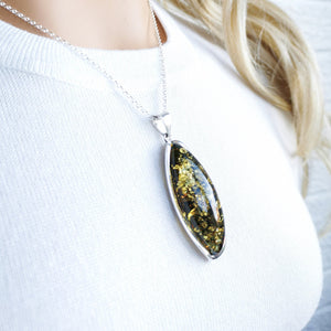 Simple Statement Green Amber Teardrop Necklace