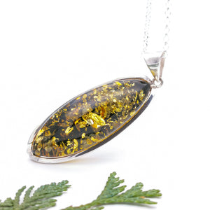 Simple Statement Green Amber Teardrop Necklace