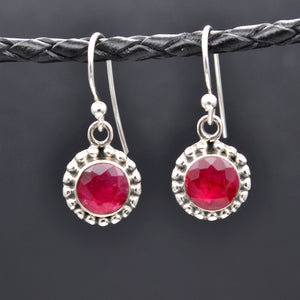 Boho Ruby Crystal Silver Dangle Earrings