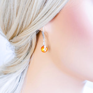 Round Amber Stone Short Drop Earrings